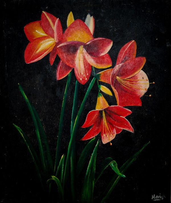 Tranh Sơn Dầu Huệ Đỏ